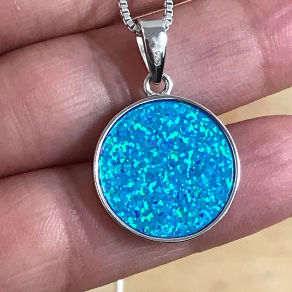 Sterling Silver Blue Opal Tree Of Life Necklace - Picture 6 of 8